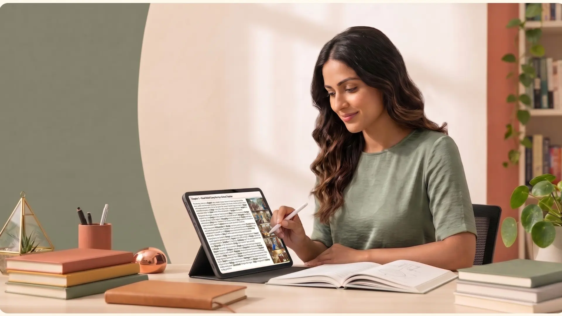 Student reading The Sterling English eBook on a tablet