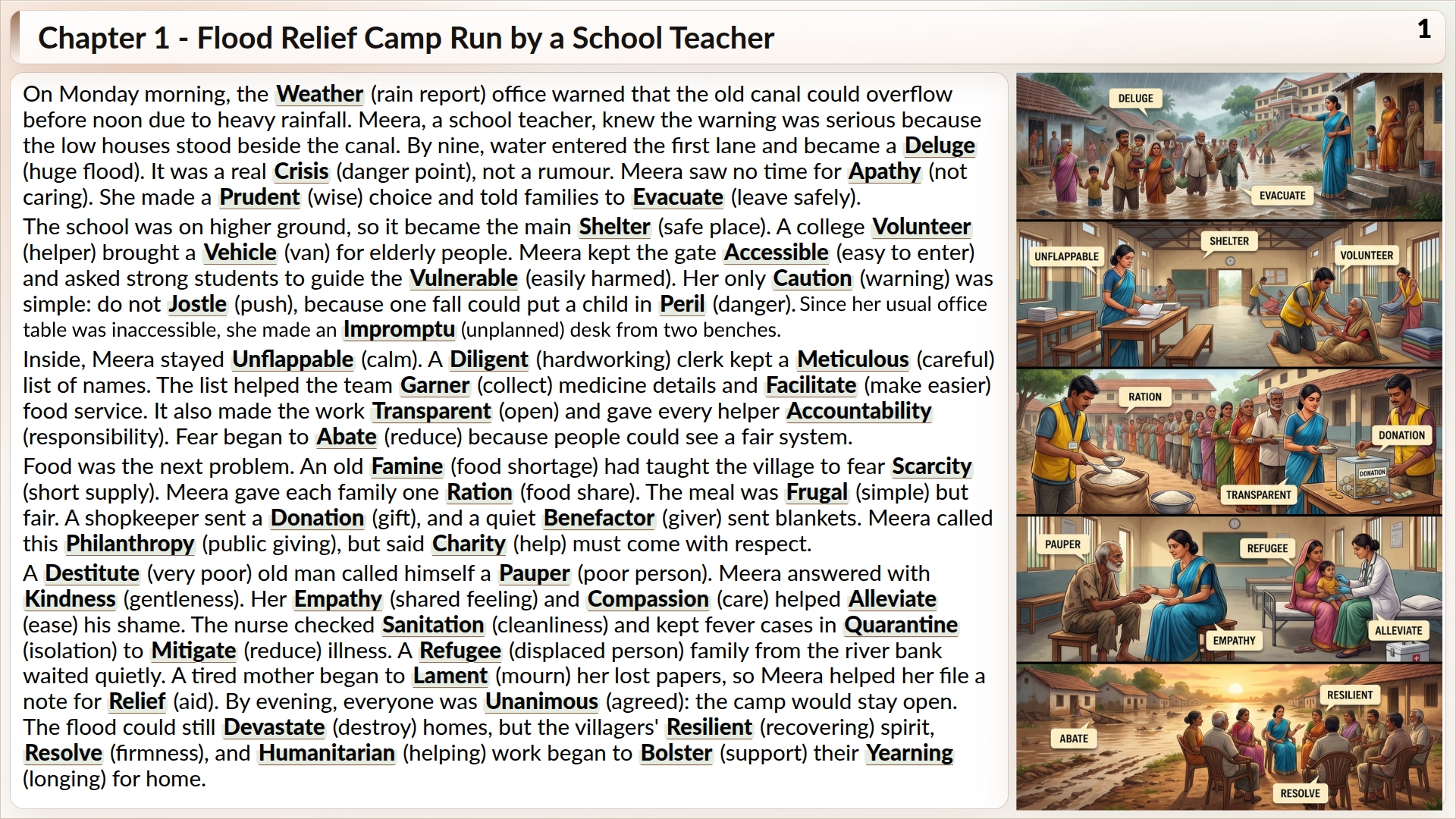 Chapter 1 story-based vocabulary sample page